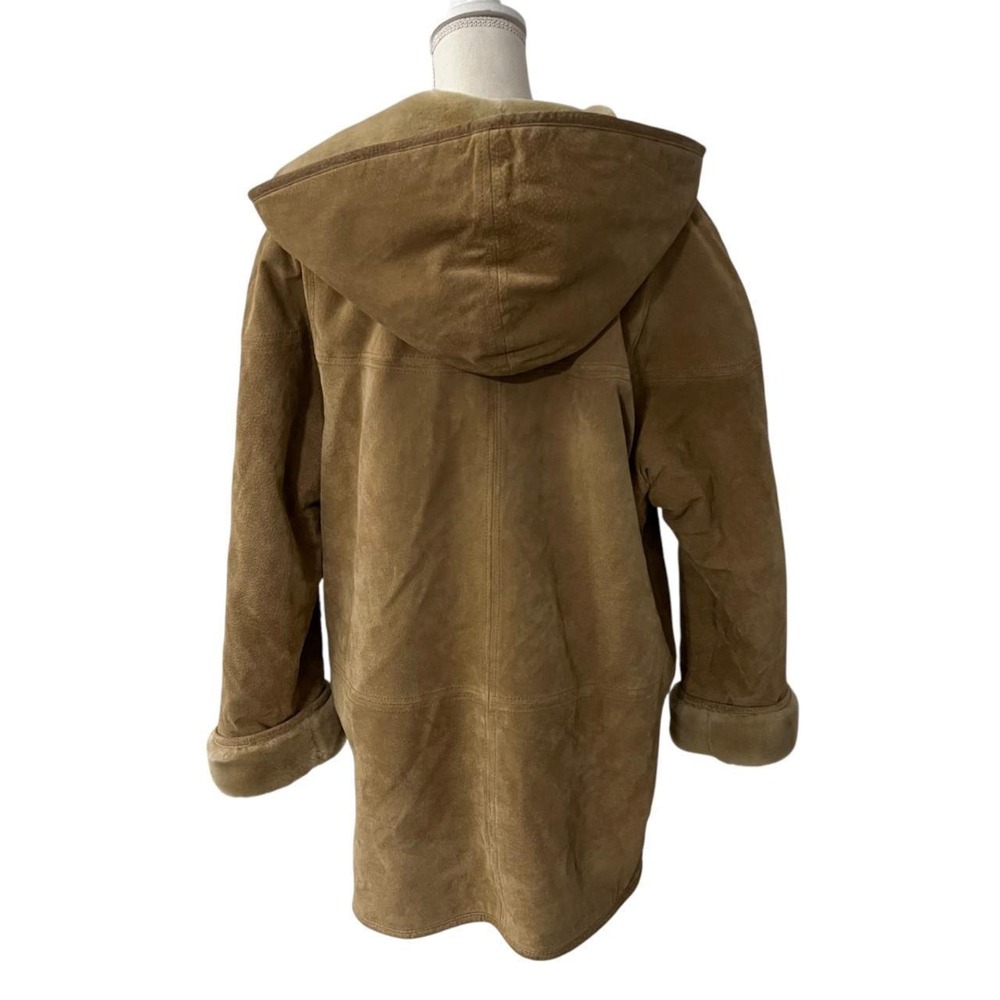 Winlit New York Reversible Genuine Leather Suede Faux Fur Hooded Coat Tan Medium - Picture 6 of 11